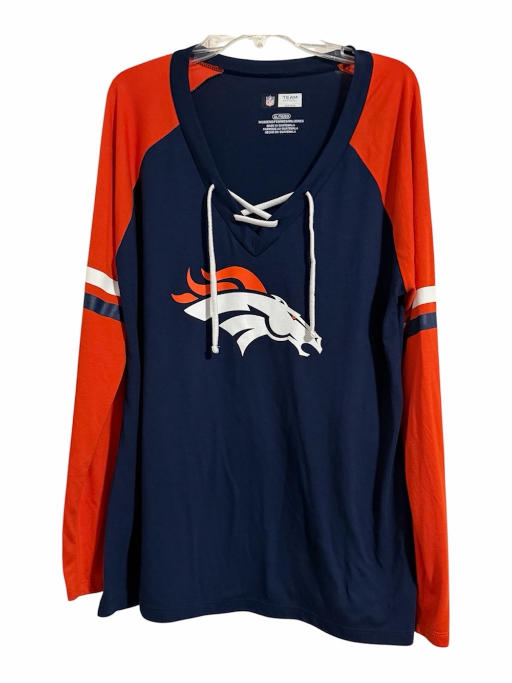 NFL Denver Broncos Navy and Orange Lace-Up V-Neck Women's Jersey - XL